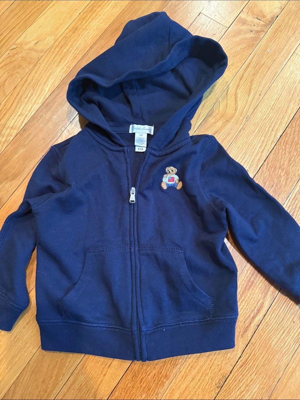 Ralph Laurent Navy Hooded Zip-Up Sweatshirt with Teddy Patch - Kids